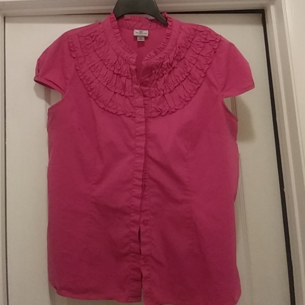 Fushia ruffled button up dress shirt